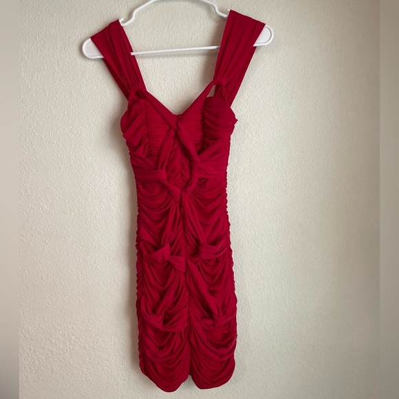 bebe Women’s Vibrant Red bondage Mini Ruched Dress size XS - Picture 1 of 8